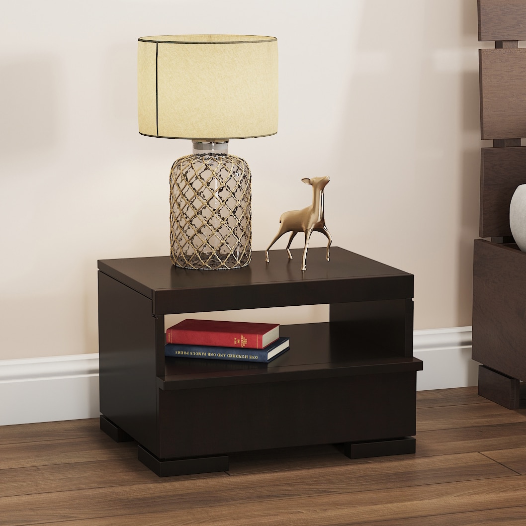 Ohio Solid Wood Bedside Table In American Walnut Finish-image-11