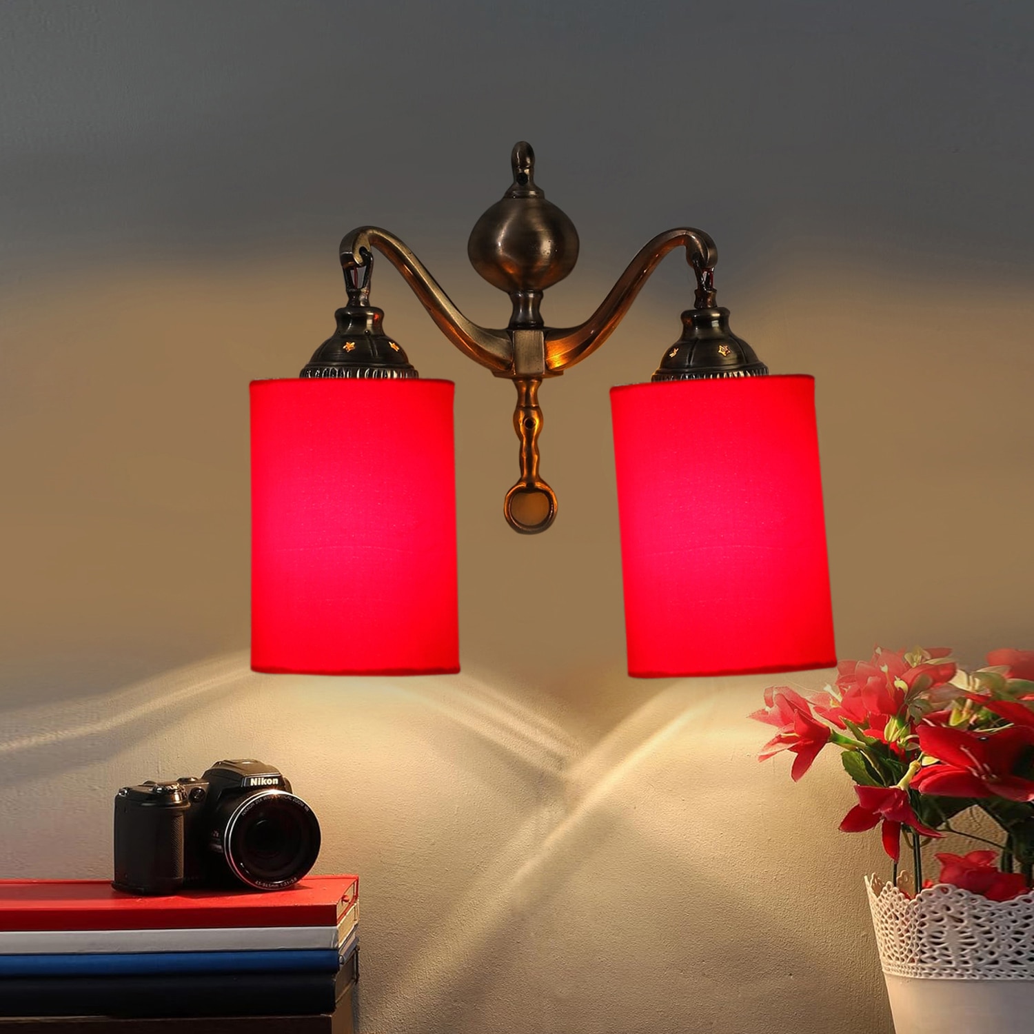 Devansh Metal Electric Wall Light in Red Colour with Red Shade Count of 2 Lights - Devansh