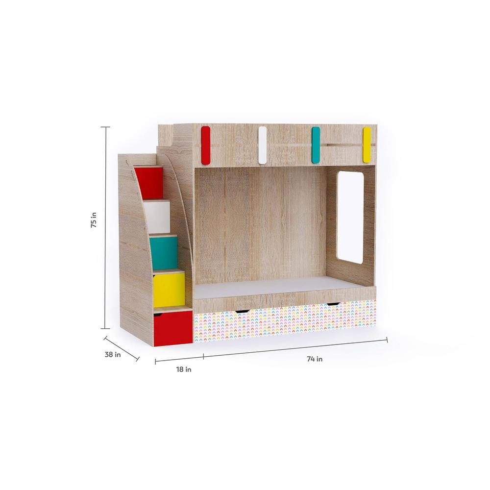 Pinwheels Bunk Bed with Storage in Oak Colour BKBB040