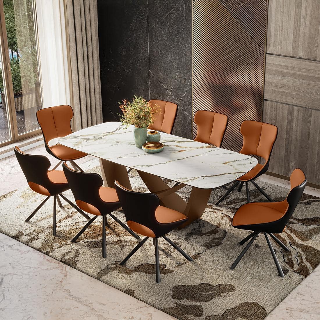 Paloma 8 Seater Pluto Spanish Ceramic Dining Table With Tulip Dining Chairs