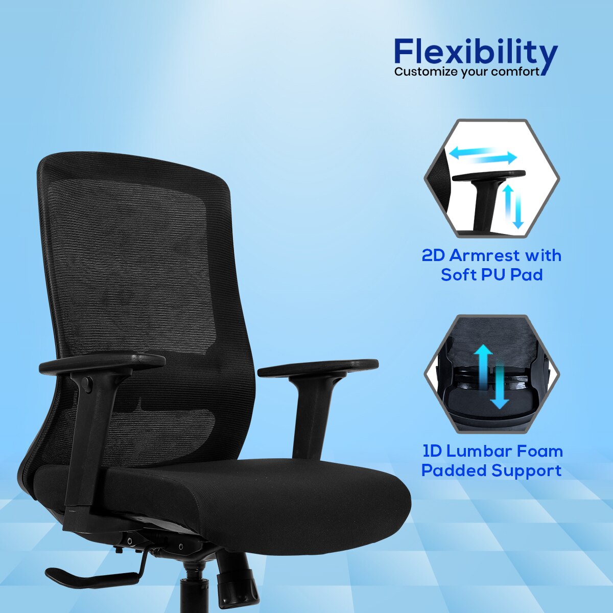 Eterna Mid Back Mesh Office Chair in Black Colour