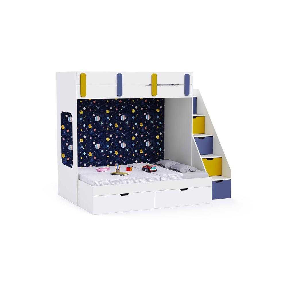 Pattern Dreams Bunk Bed with Storage in White Colour BKBB018