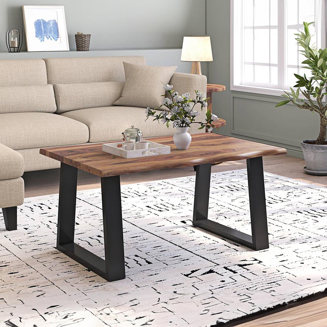 Aquila Live Edge Rectangular Solid Wood Coffee Table In Finish Teak