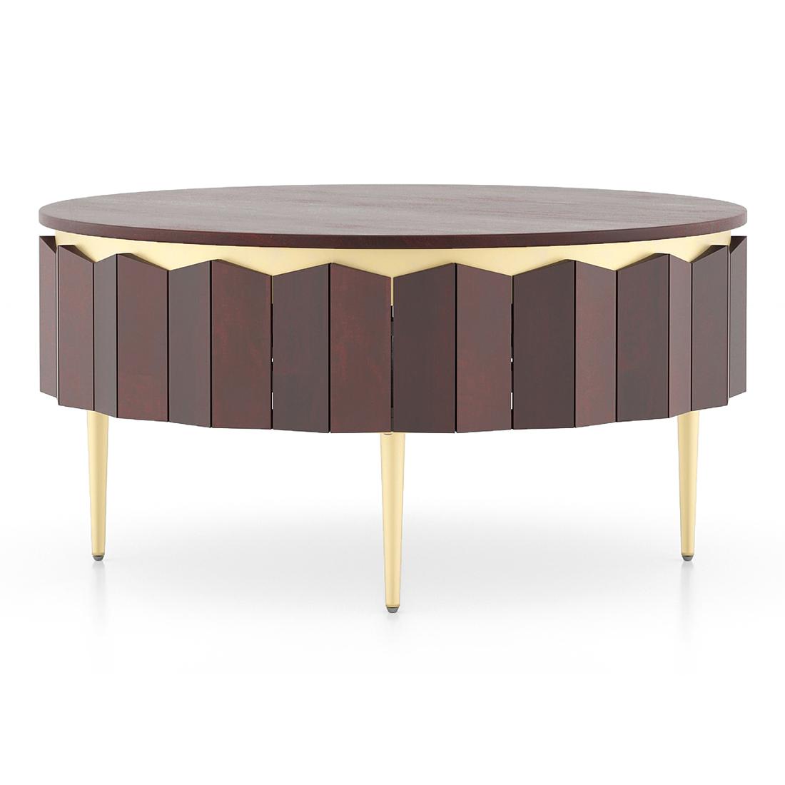 Keoni Round Solid Wood Coffee Table In Claret Mahogany Finish