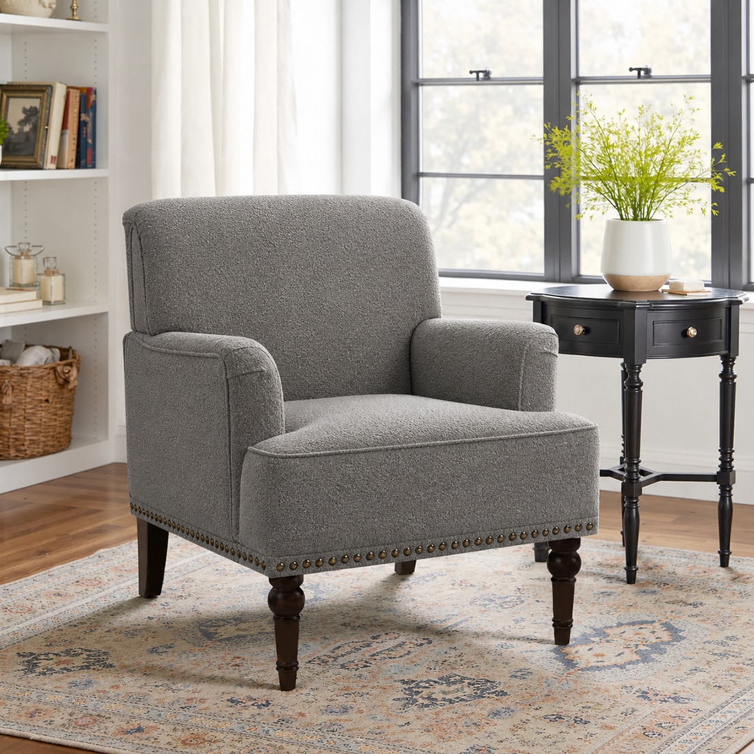 Terren Boucle Fabric Lounge Chair in Grey - KURSIWALLAH