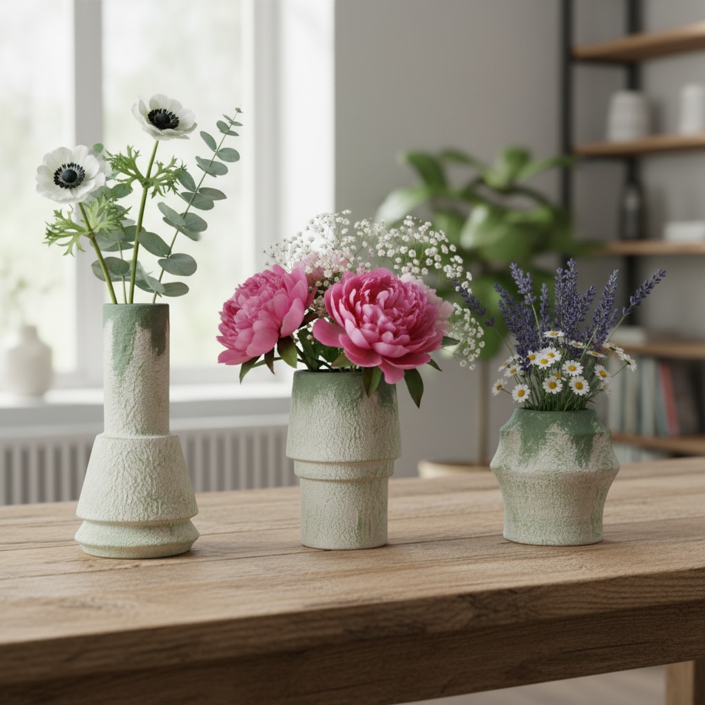 Layered Form Textured Ceramic Vase Set