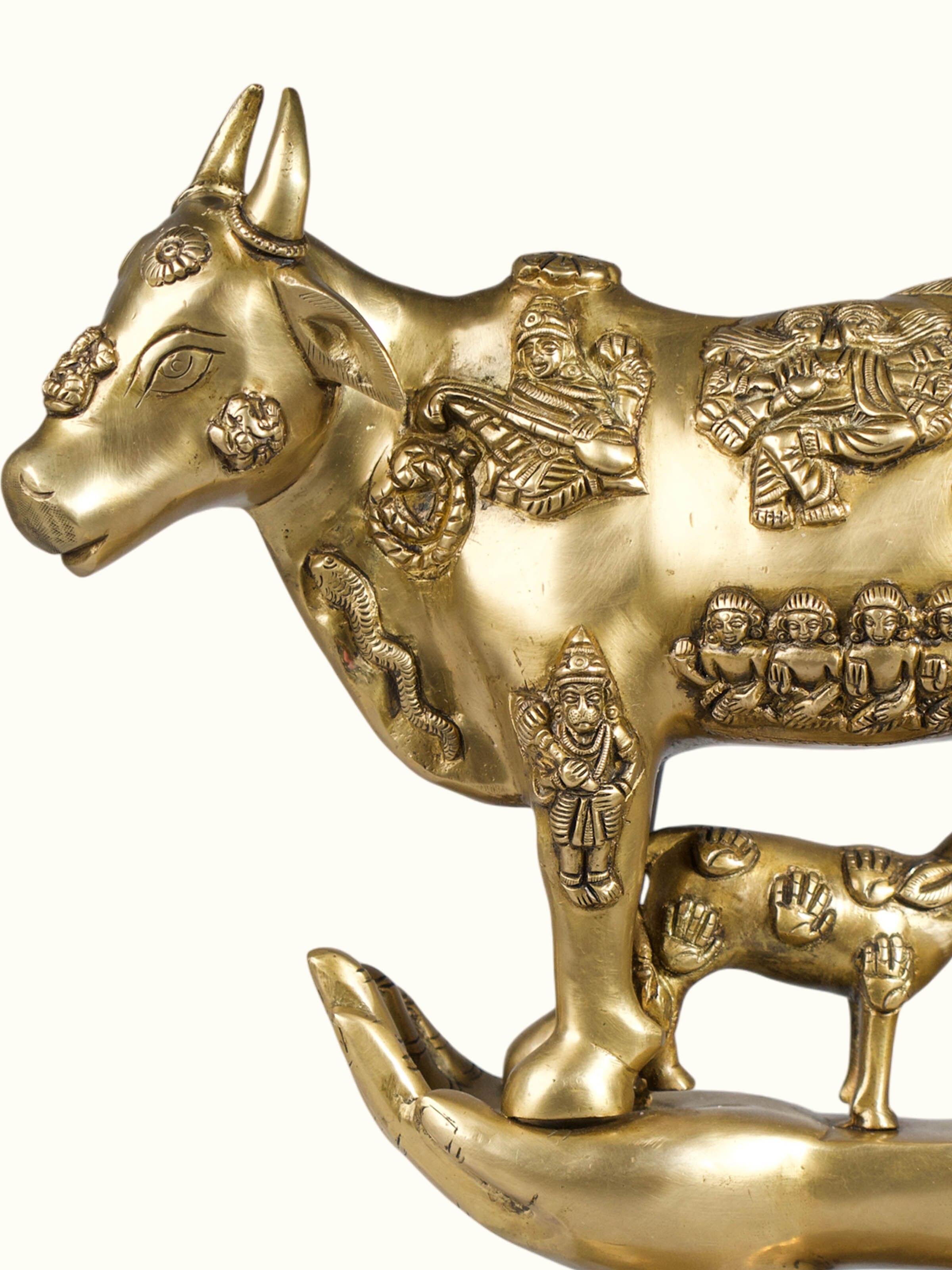 Brass Cow Calf Standing Sculpture