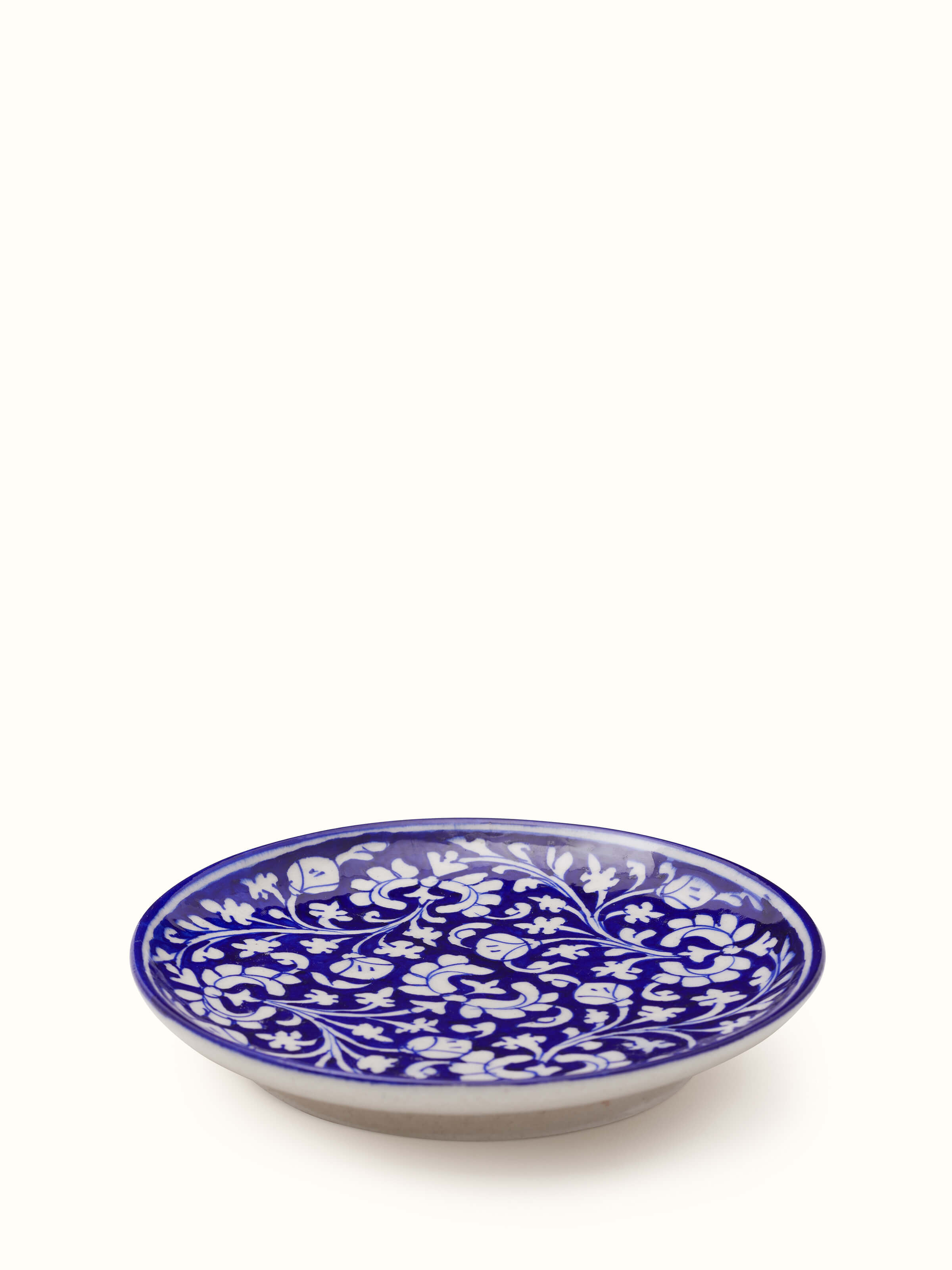 Angled view of Blue Pottery Ceramic Decorative Plate