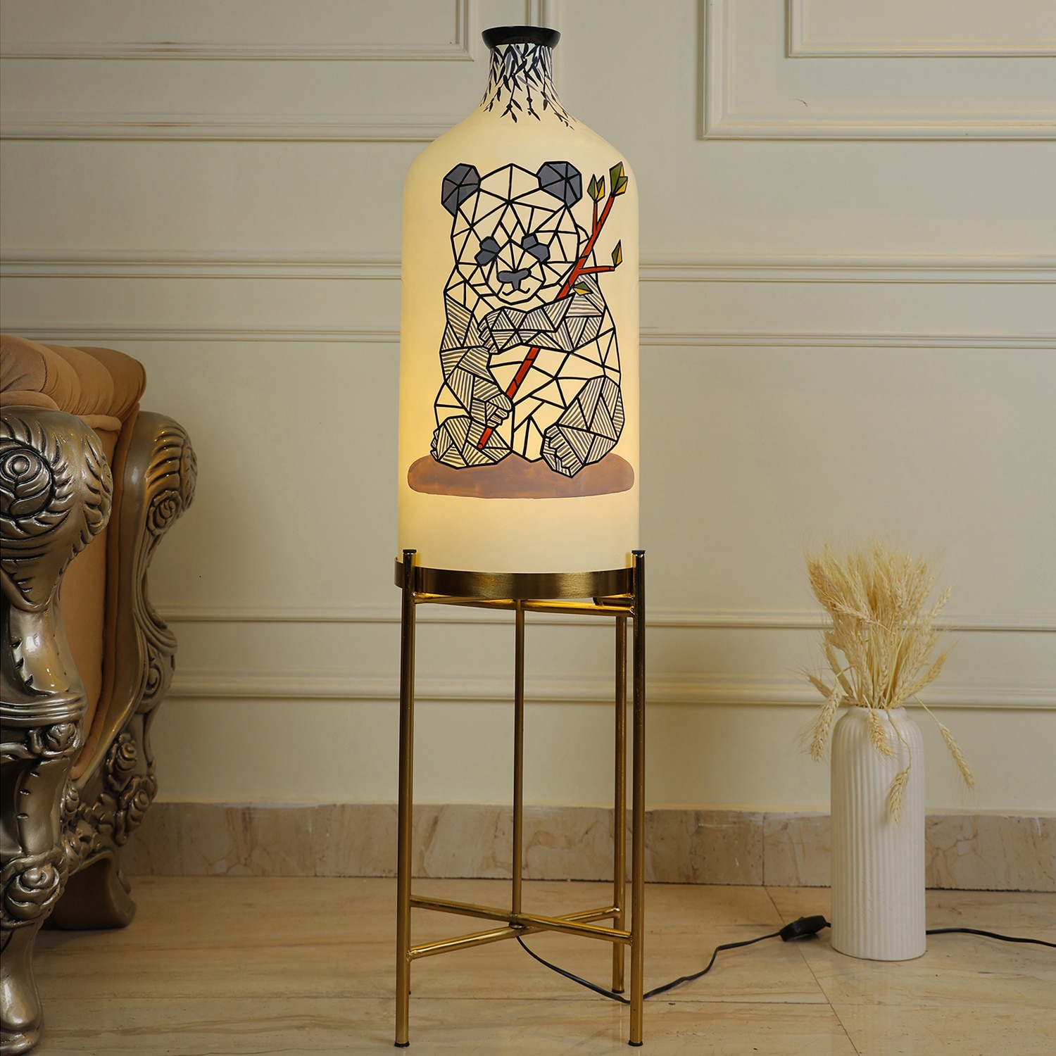 Gentle Giant Foldable Metal Electric Floor Lamp in White Colour - Posh N Plush