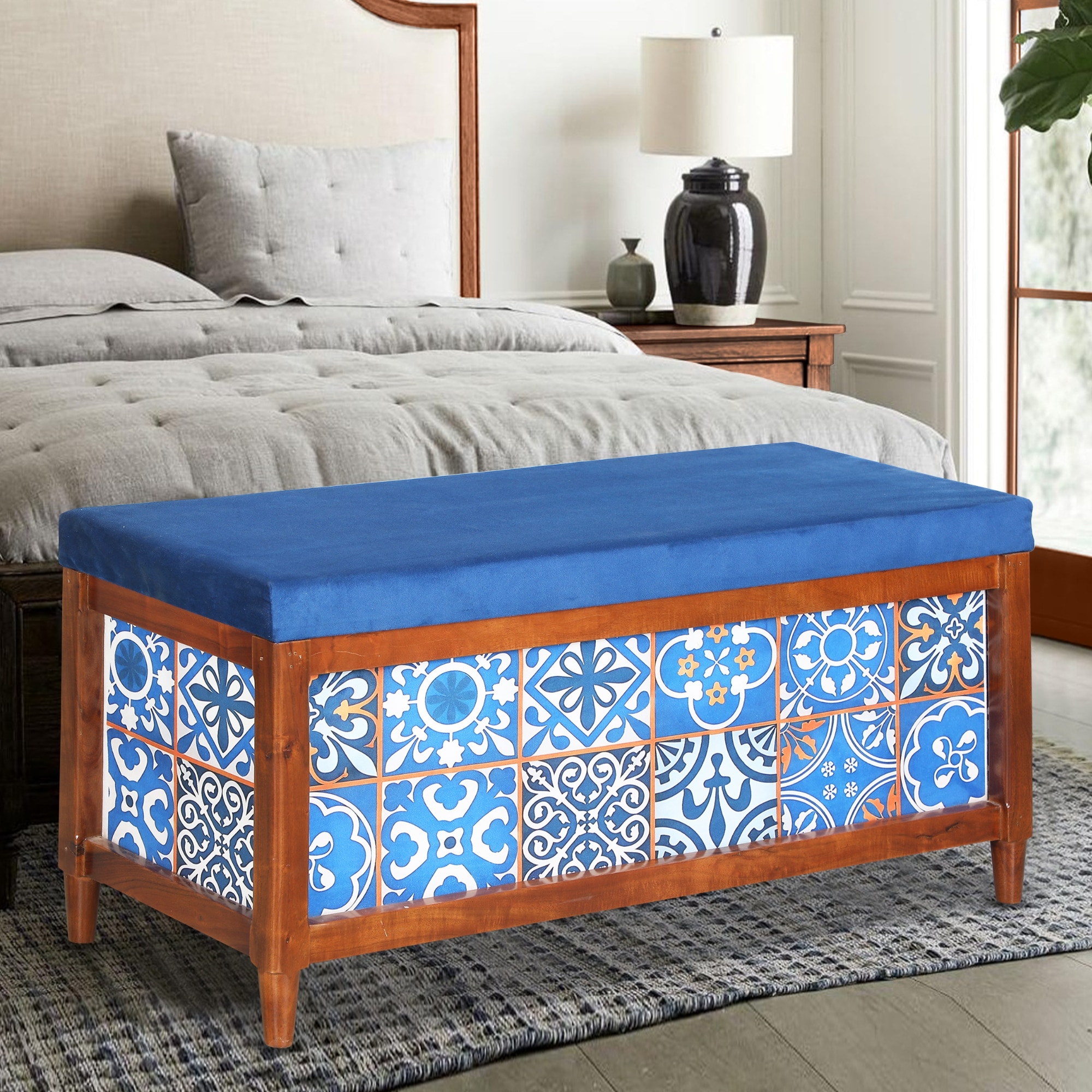 Harper Trunk in Blue Mosaic Tile Print