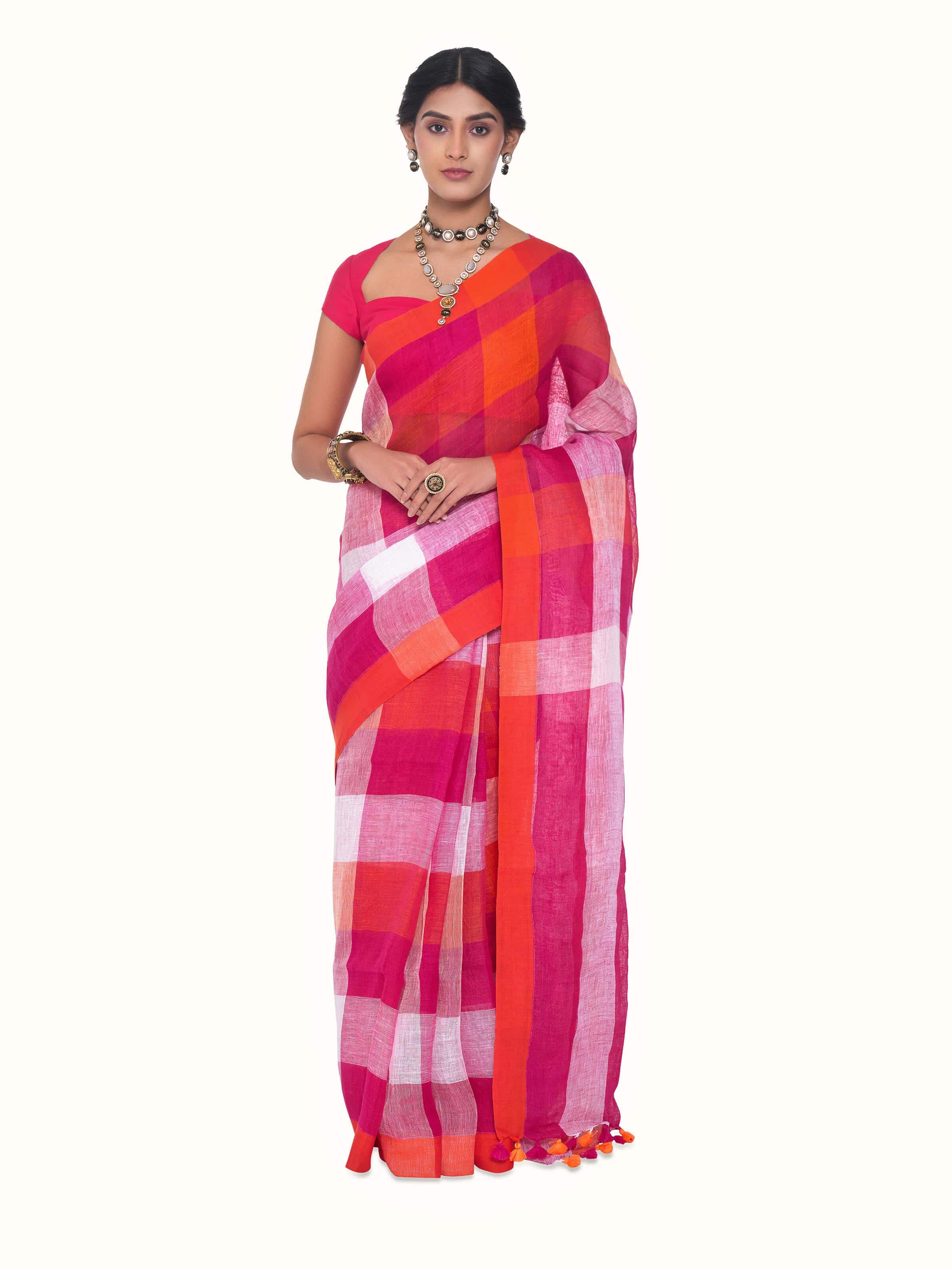 Pink Linen Saree