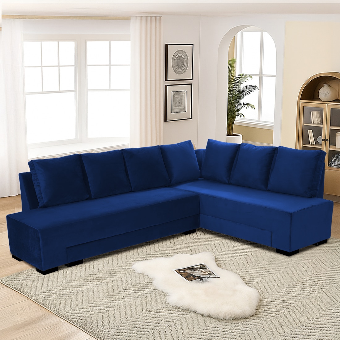 Melo 3 Seater Fold Out Sofa cum Bed  in Navy Blue Colour - Home Lifestylez