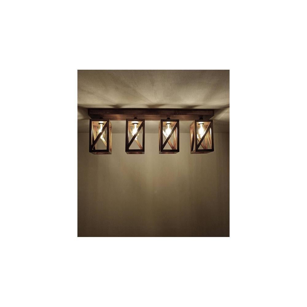 Symmetric Brown Solid Wood Ceiling Light
