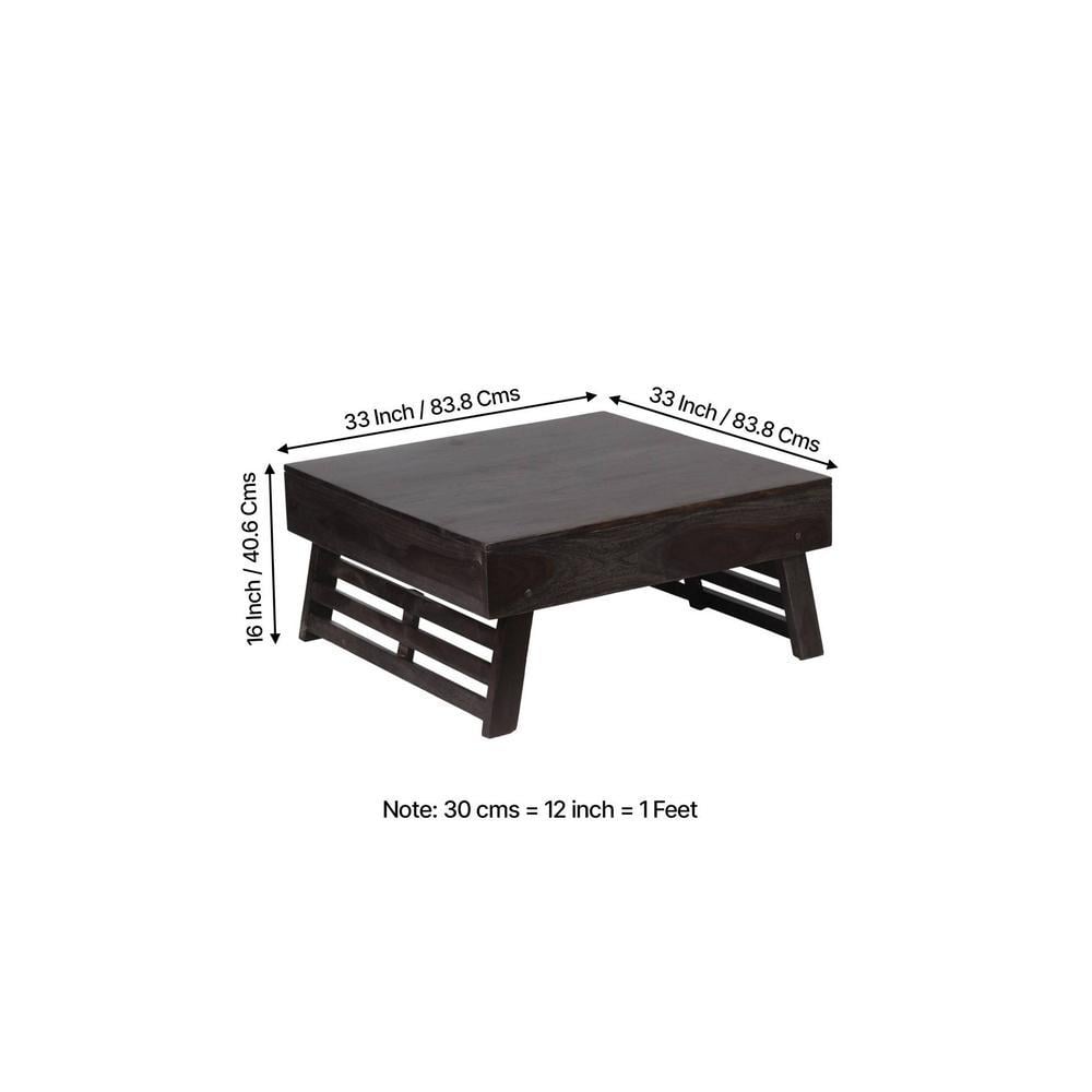 Bradford Sheesham Wood Coffee Table With Foldable Legs In Mahogany Finish