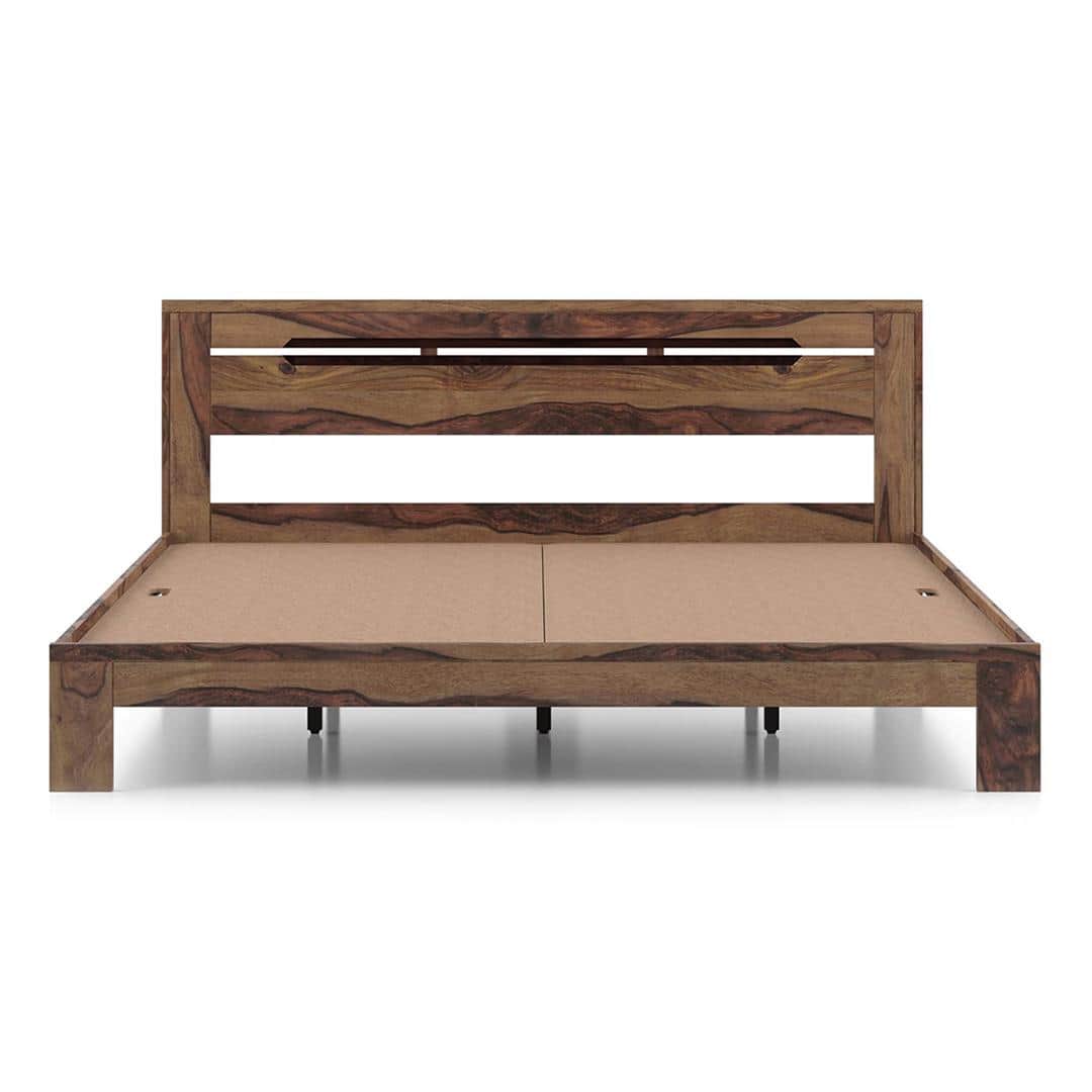 Amal Solid Wood Queen Size Bed In Teak Finish