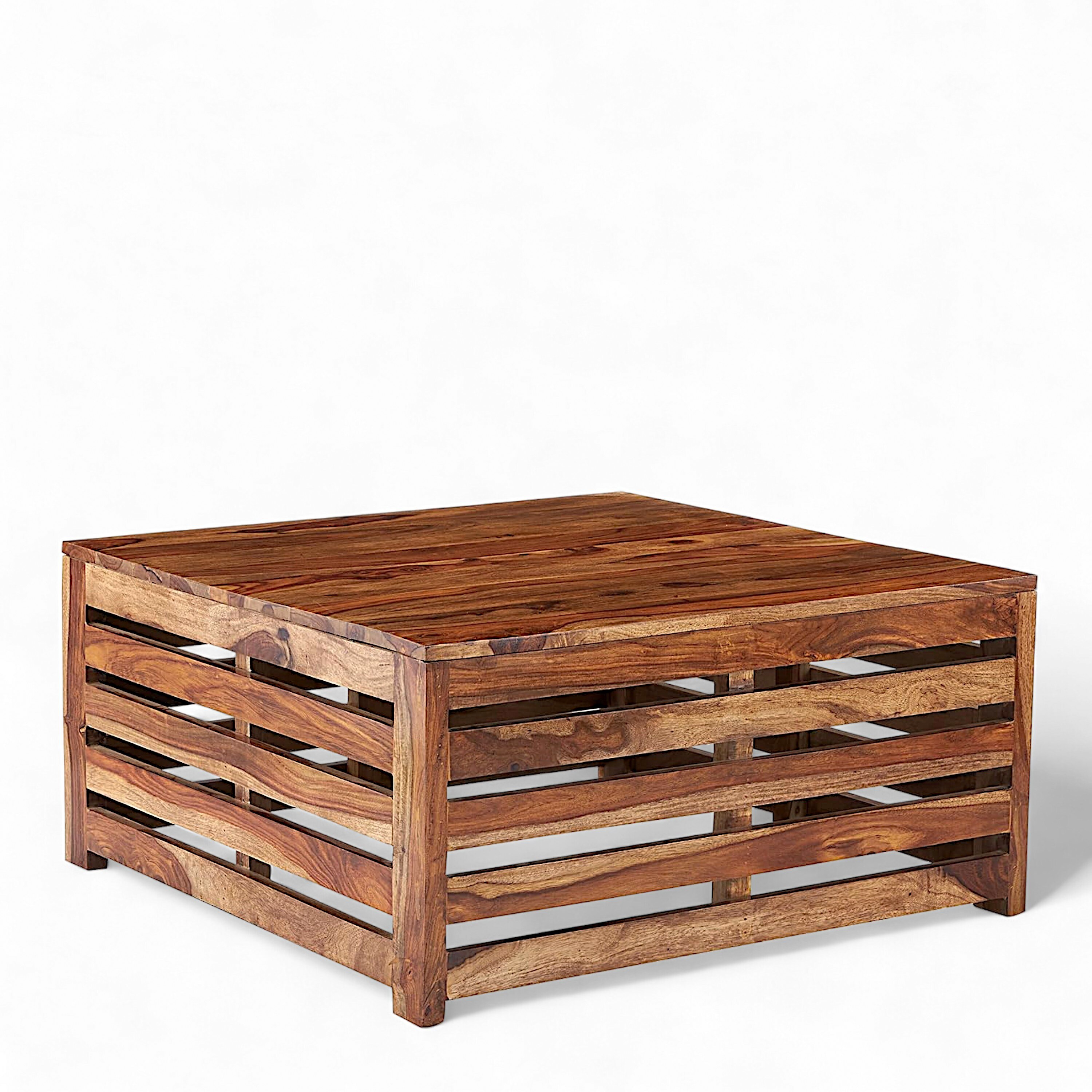 Kingsville Sheesham Wood Contemporary Square Coffee Table In Natural Teak Finish