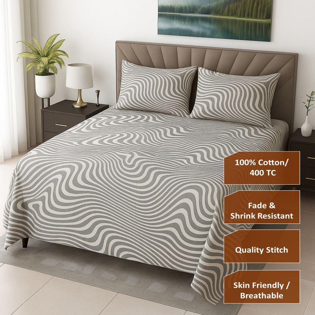 Threads Silky Touch Premium Super King Size Flat Bedsheet 275 x 275 cms