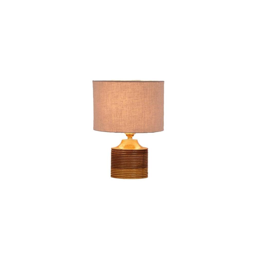 Hayden Grey cotton table lamp with Natural Wood Base