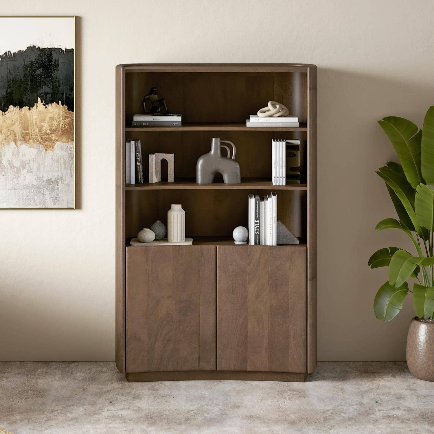 Torin Solid Wood Bookshelf In Danish Walnut Finish