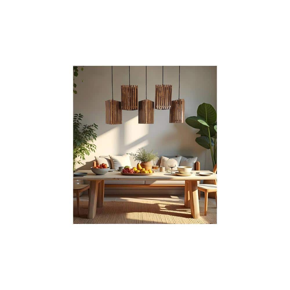 Trikona 5 Series Brown Solid Wood Cluster Hanging Light