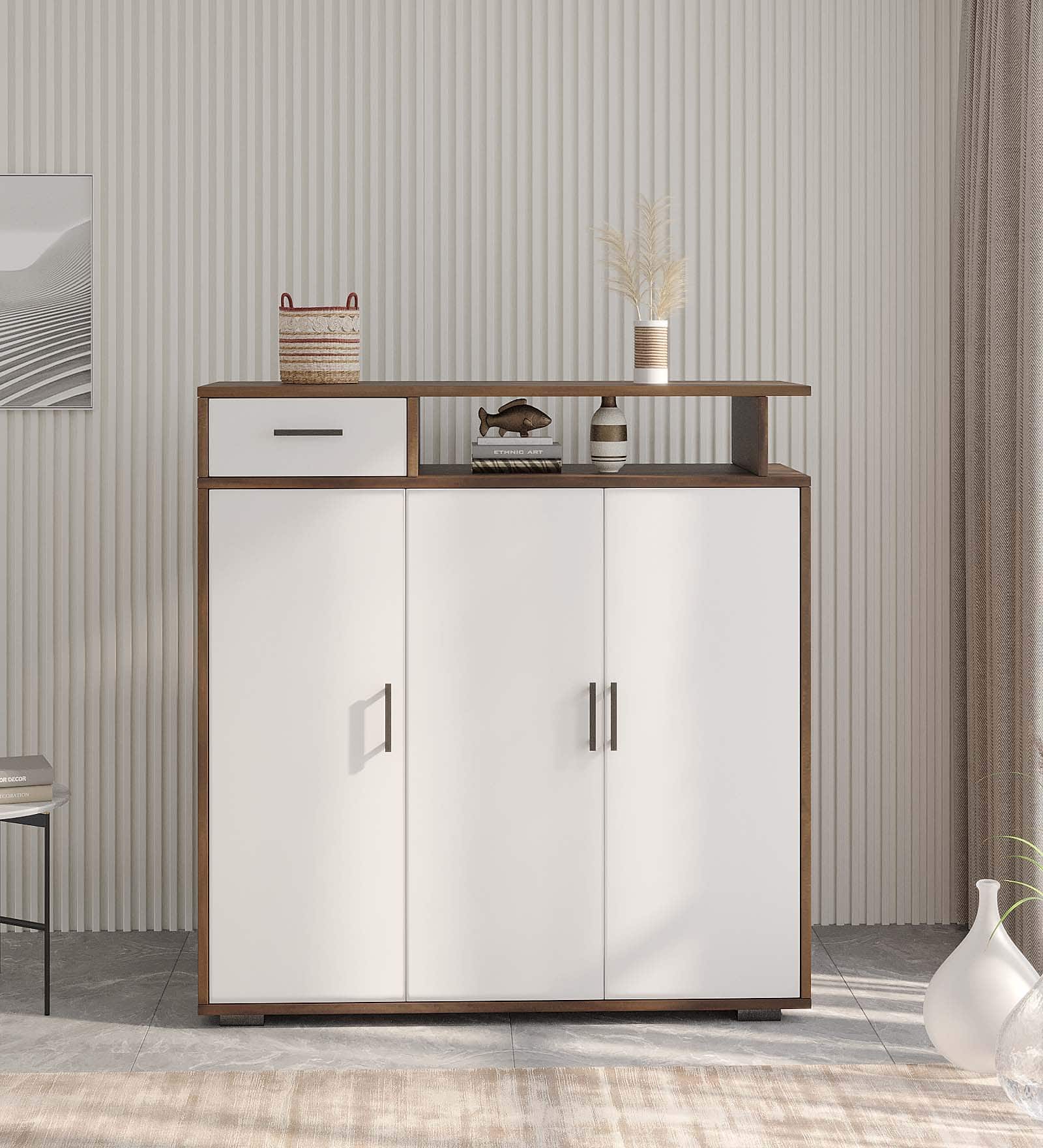 DCanape Babilonia Engineering Wood Shoe Rack Wyoming Dark Frosty White Finish