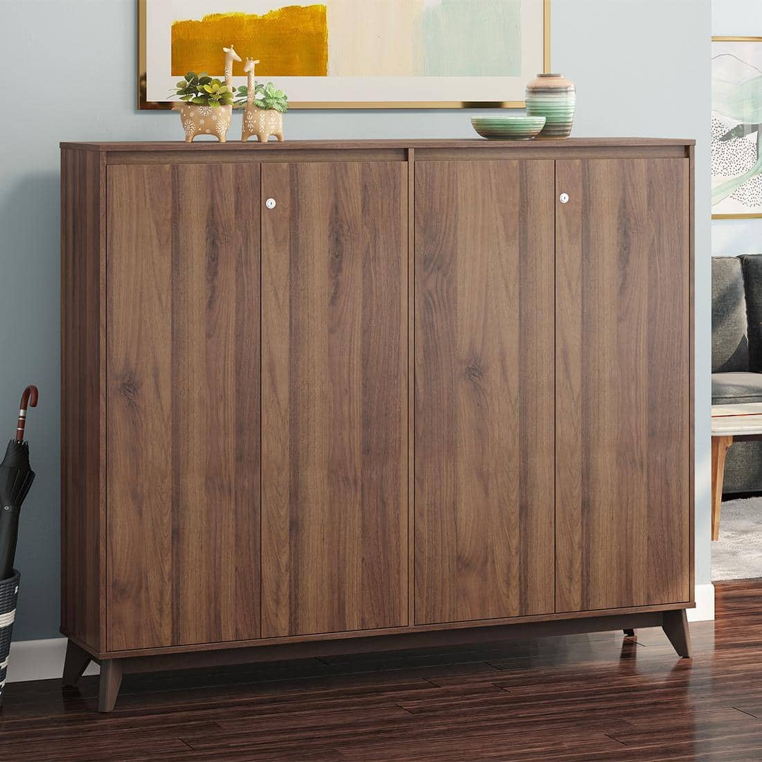 Webster 48 Pair Shoe Rack in Classic Walnut Finish