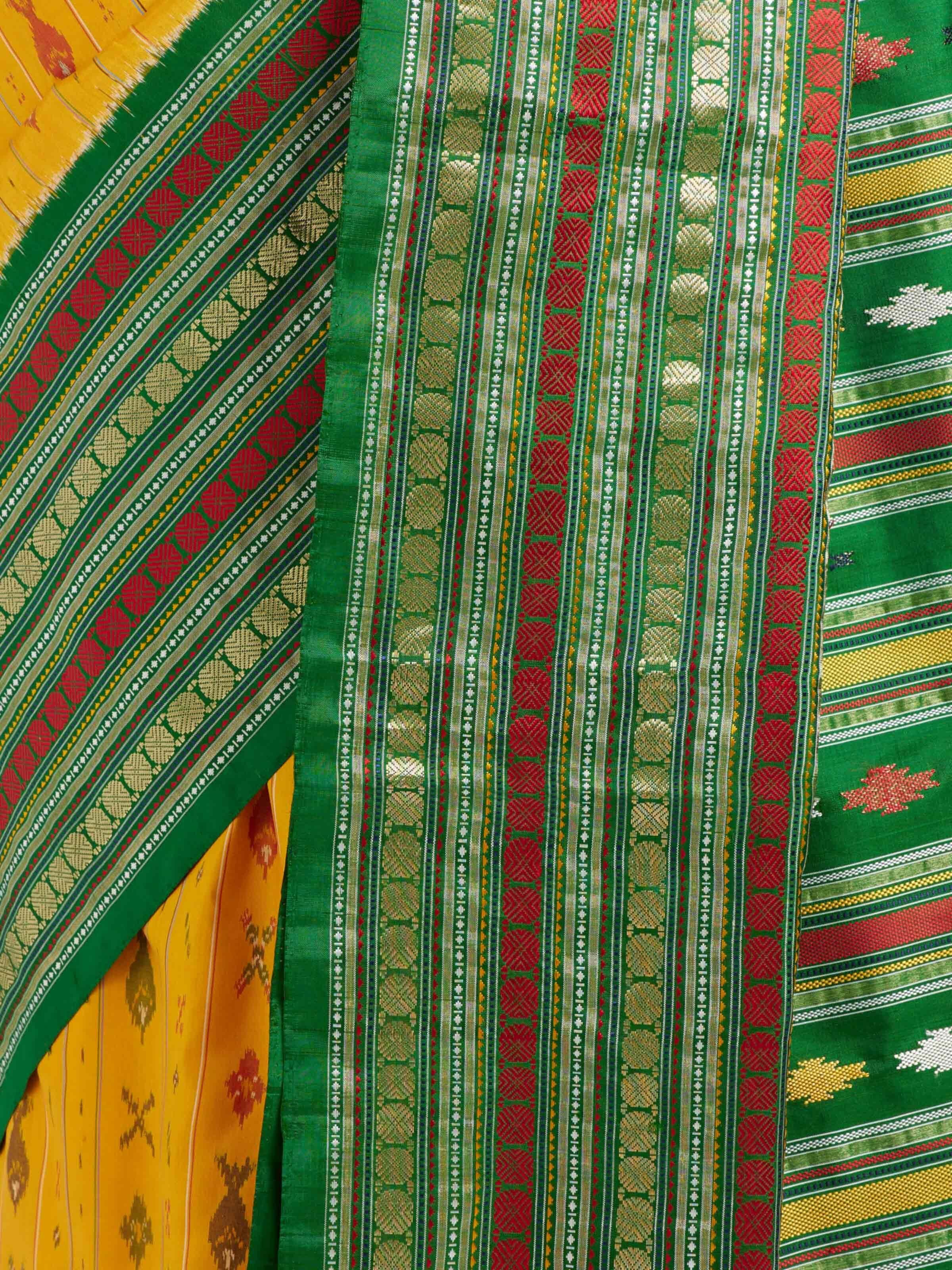 Yellow Silk Pochampally Single Ikat Saree