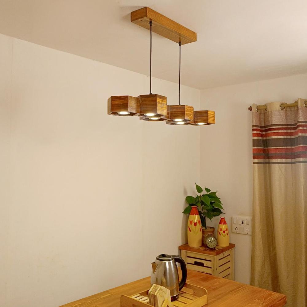 Hexa 36 Brown Wooden LED Hanging Lamp