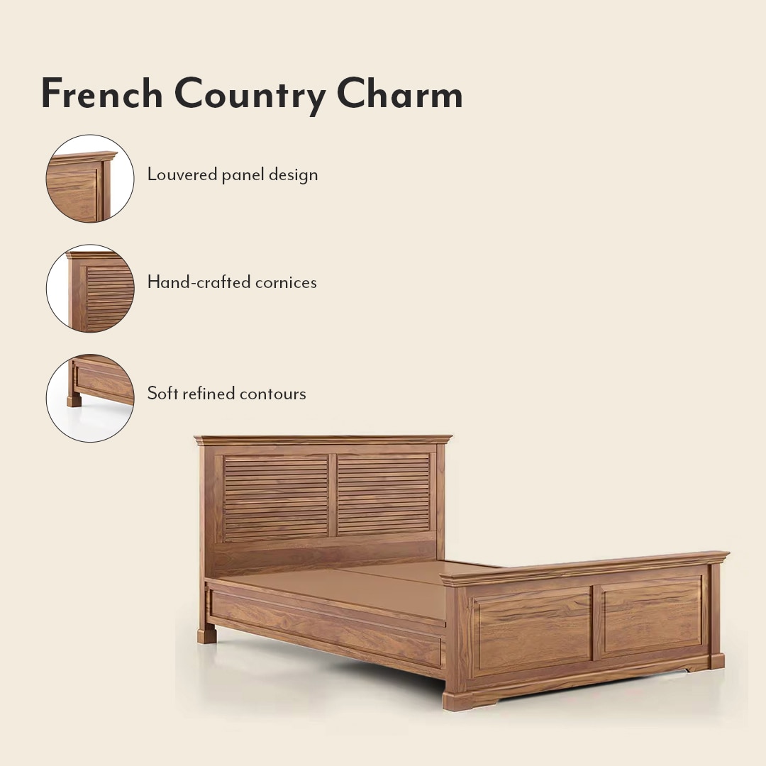 Tuscany Solid Wood Queen Size Non Storage Bed In Latin American Teak Finish
