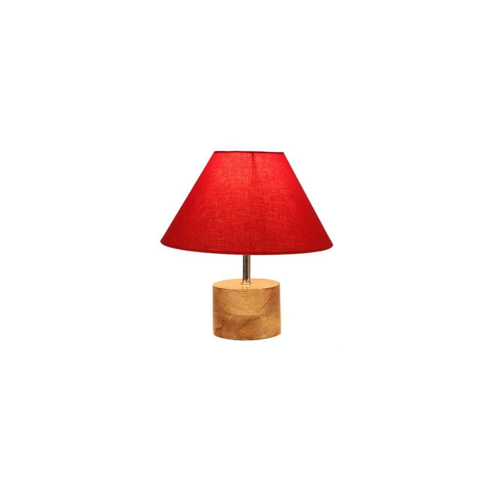 Audrey Red Fabric Shade Table Lamp with Natural Wooden Base