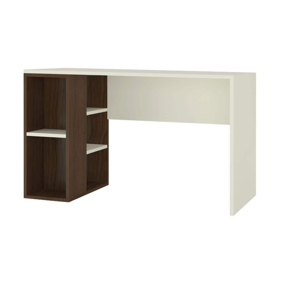 Astra Study Desk with Open Shelves in Ivory Coffee Walnut Colour