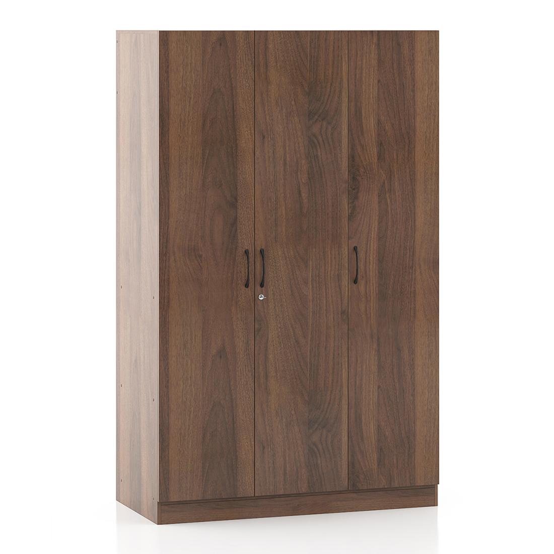 Zoey Engineered Wood 3 Door Wardrobe in Classic Walnut Finish