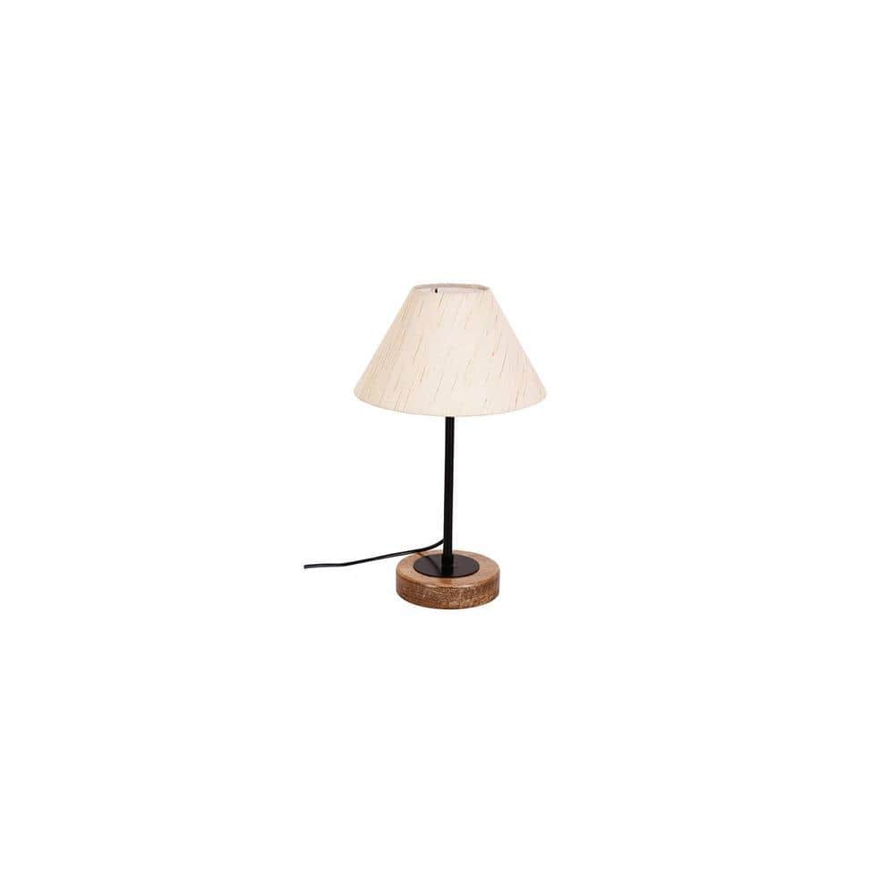 Jericho Off White Fabric Shade Table Lamp with Natural Wood & Iron Base