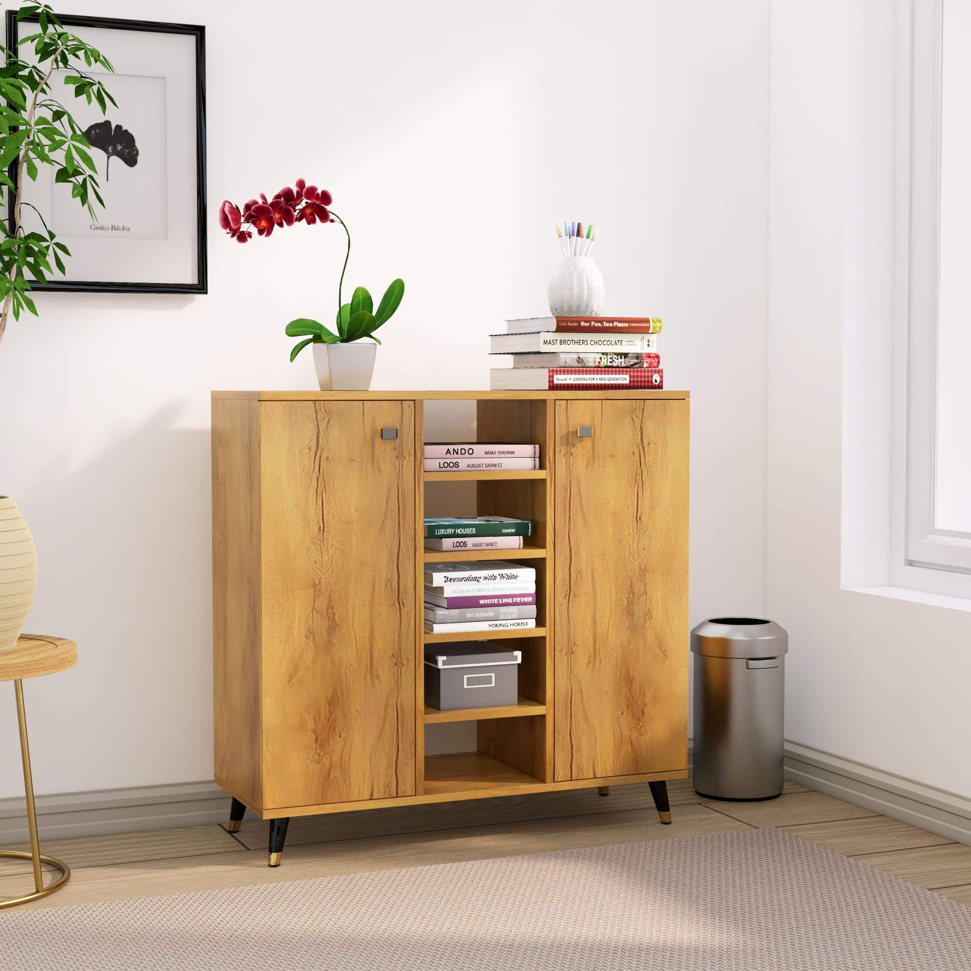 Hexa Engineered Wood Bookshelf Multipurpose Storage Rack in Giant Wood Colour - HexaRed