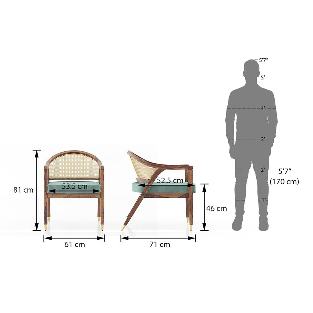 Hayworth Lounge Chair in Teak Finish and Dusty Turquoise Velvet Colour