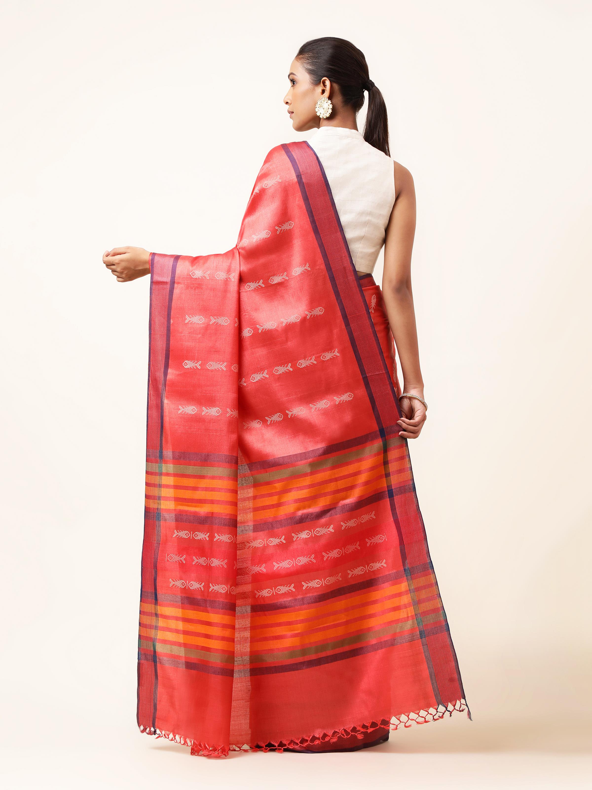 Rust Silk Extra-weft Saree