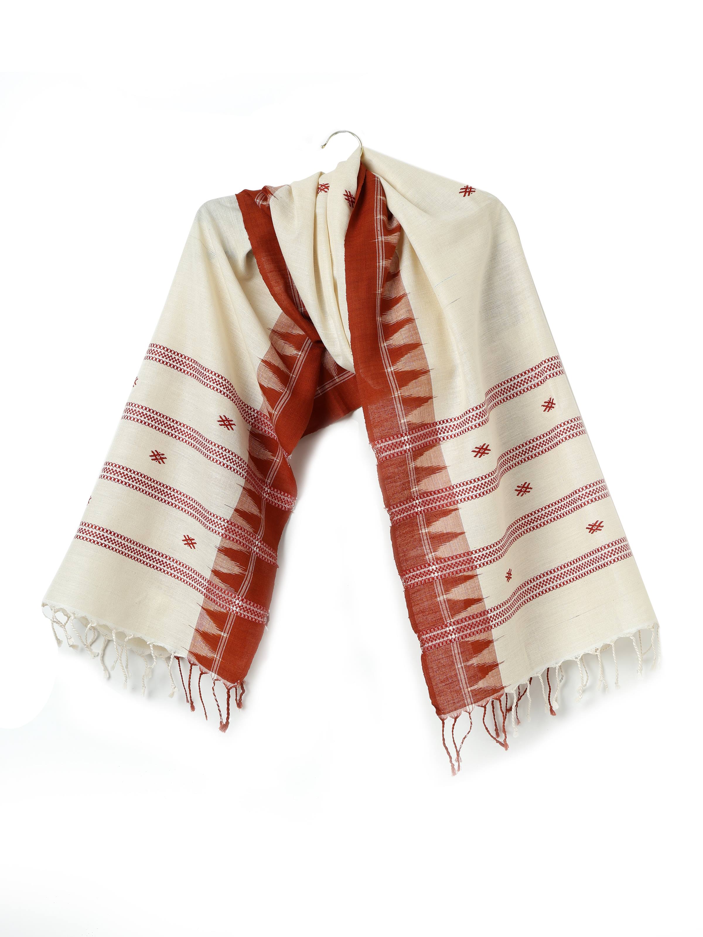 Alternate front view of maroon cotton silk stole showing soft drape and edge detailing