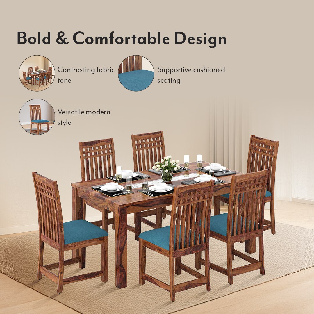 Diego Dining Chair In Teak, Fabric Midnight Indigo Blue