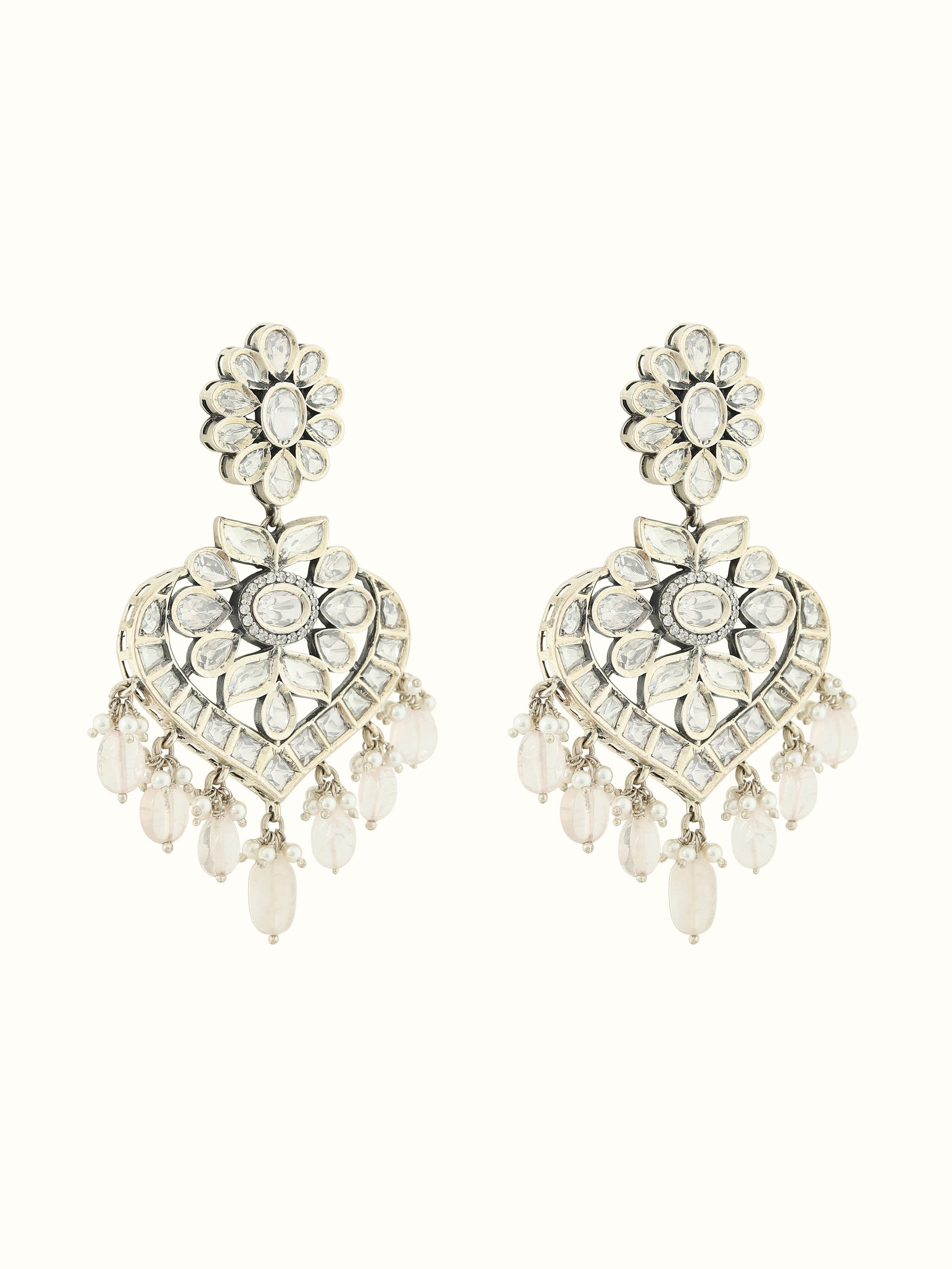 Dank Polki Silver Drop Earrings