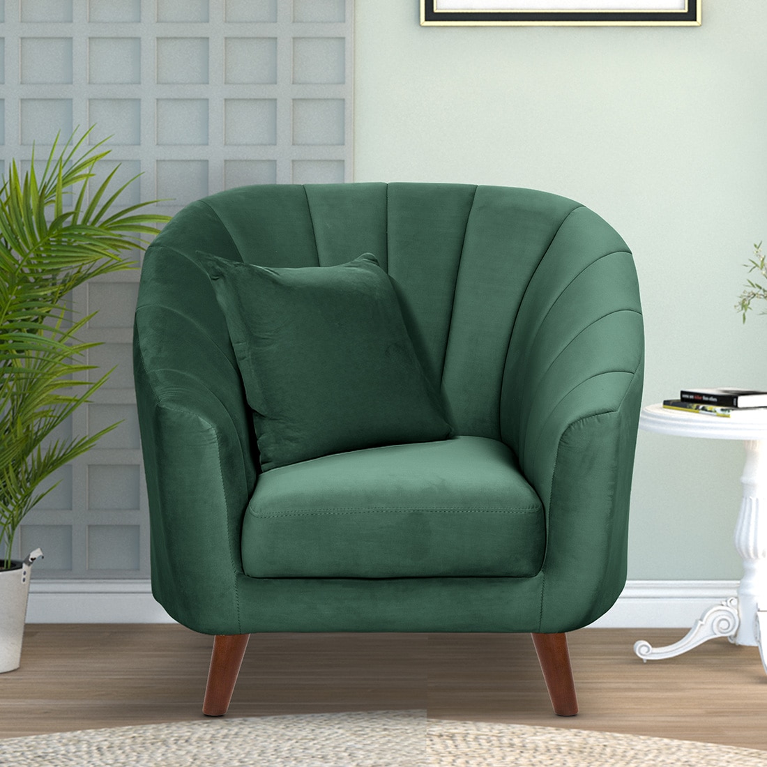 Nilo Velvet 1 Seater Sofa in Green Colour
