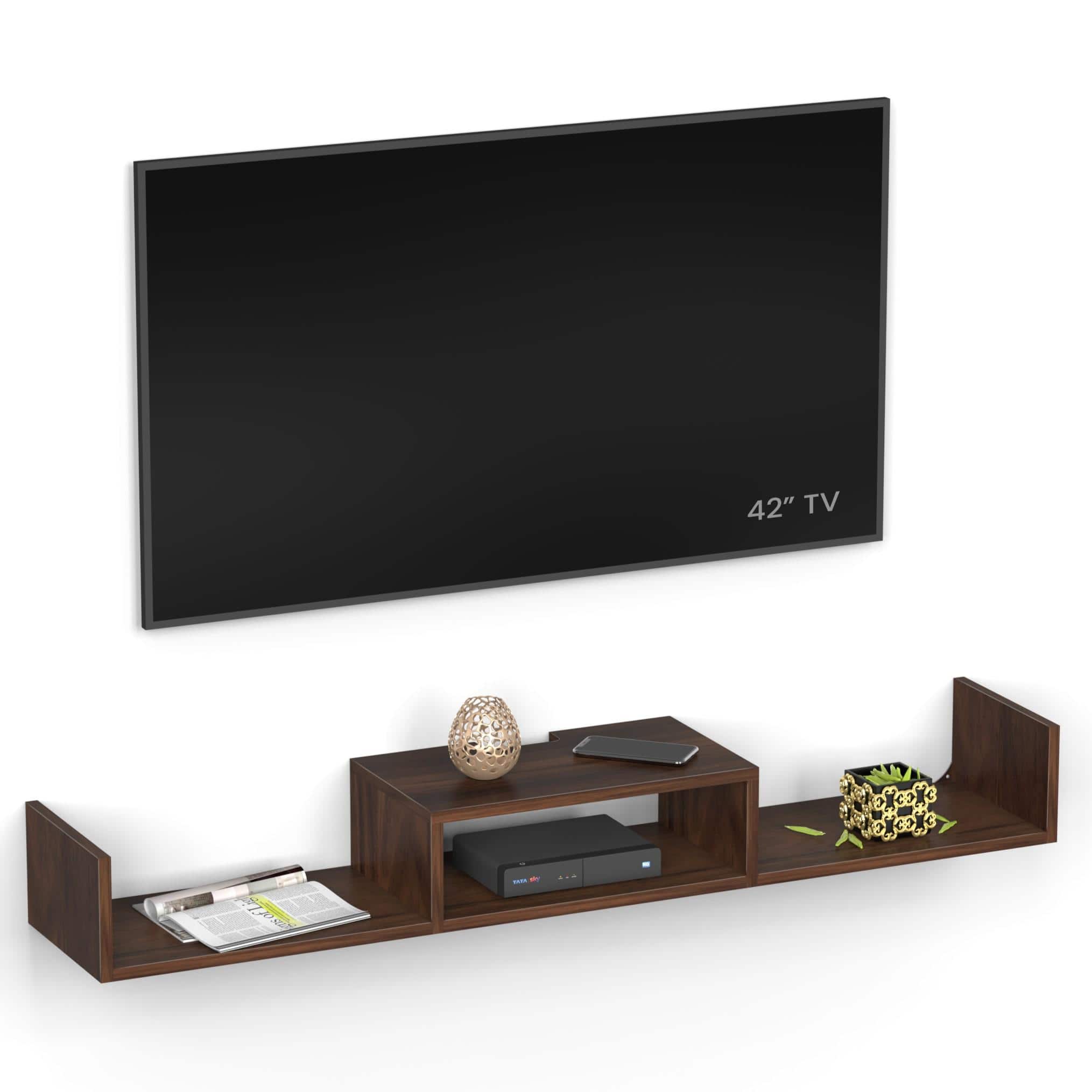Aero Engineering Wood Wall Mount Tv Entertainment Unit In Brown Maple Finish