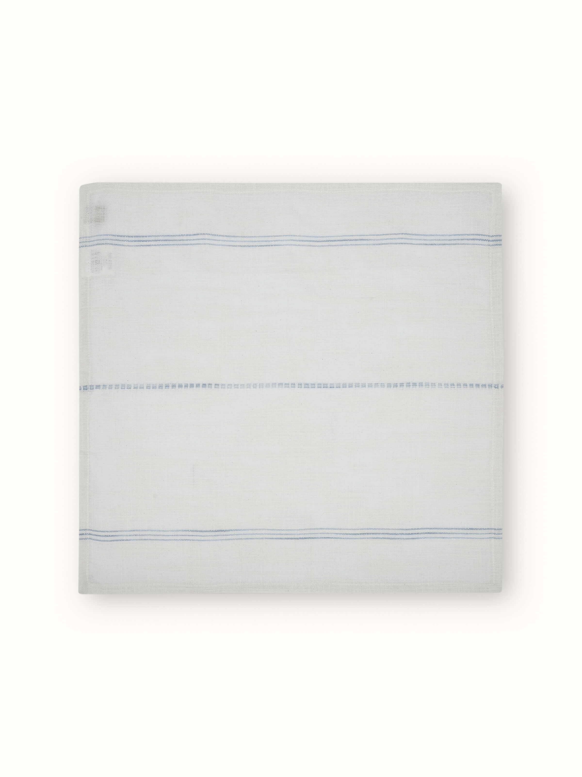 Front view of Arth light blue stripe cotton handloom dinner napkins set of 6 neatly folded for a crisp presentation.