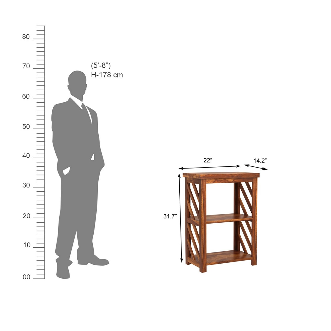 Lala XL Solid Wood Bookshelf in Honey Oak Finish