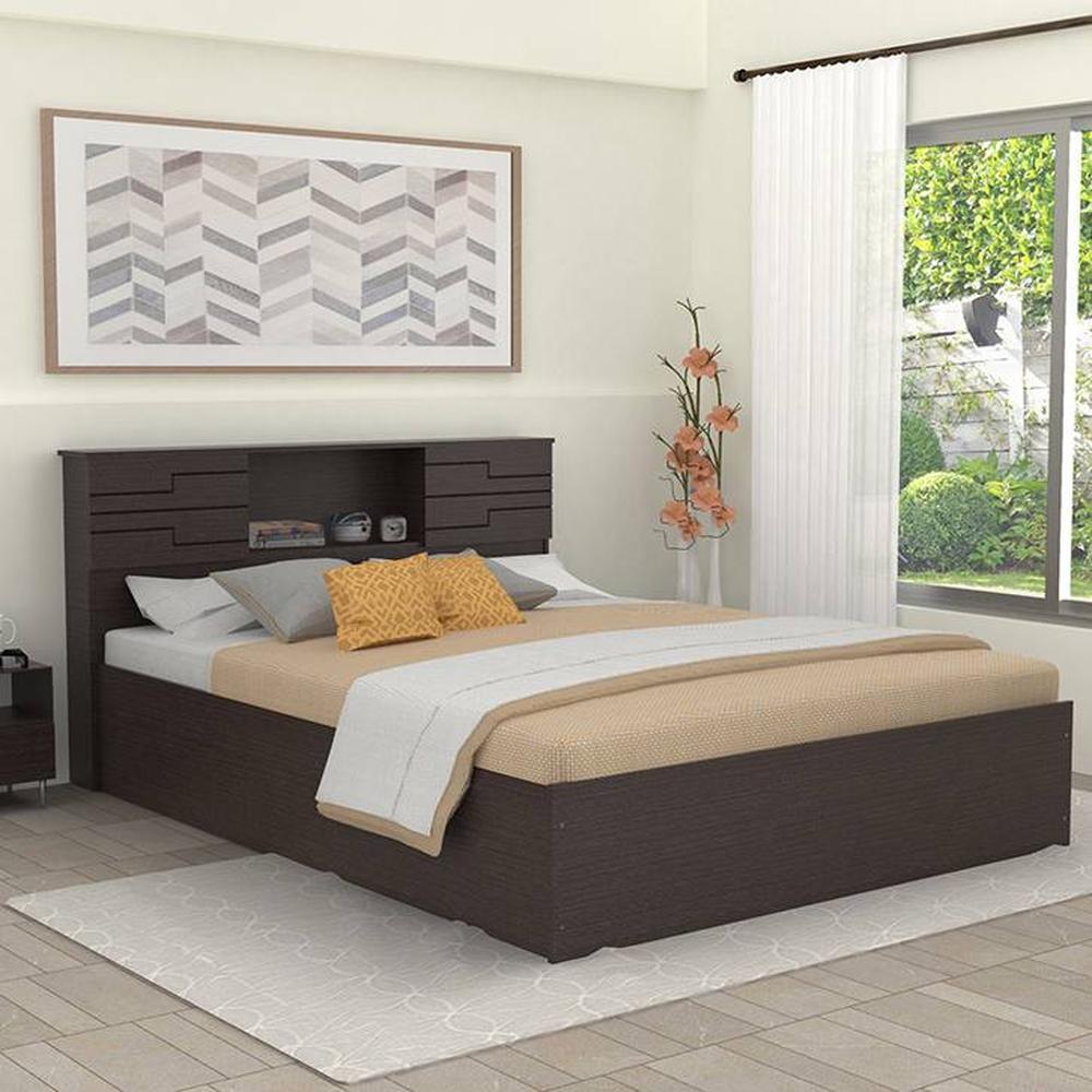 Machai Solid Wood Queen Size Drawer Storage Bed In Melamine Finish