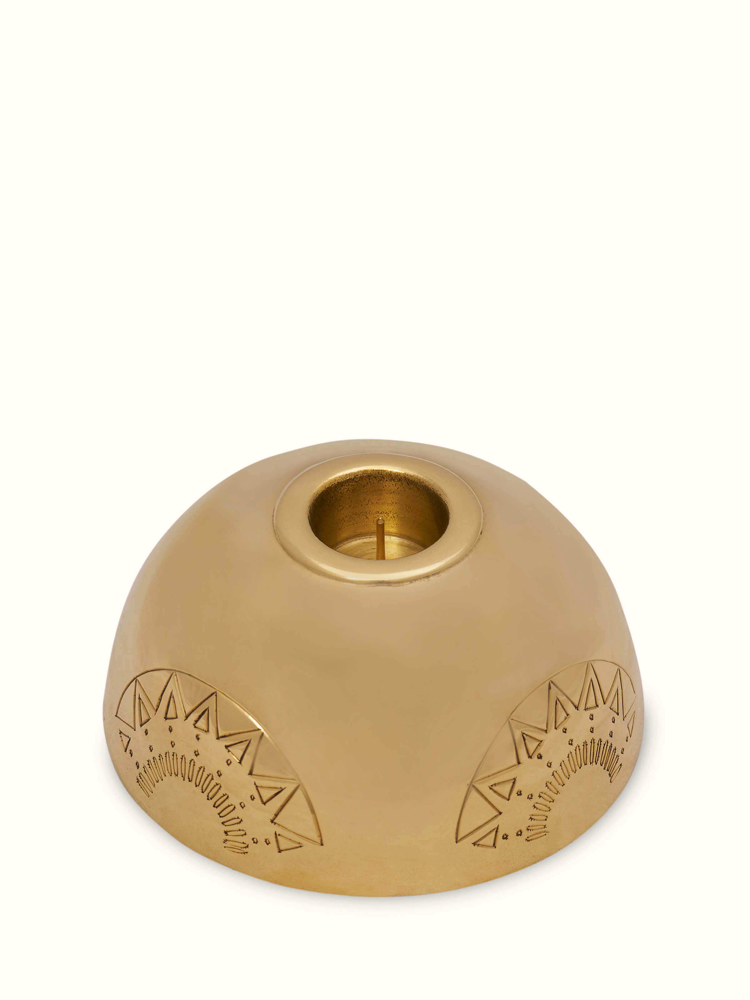 Close-up of Brass Candle Stand Green Color highlighting its texture and decorative features