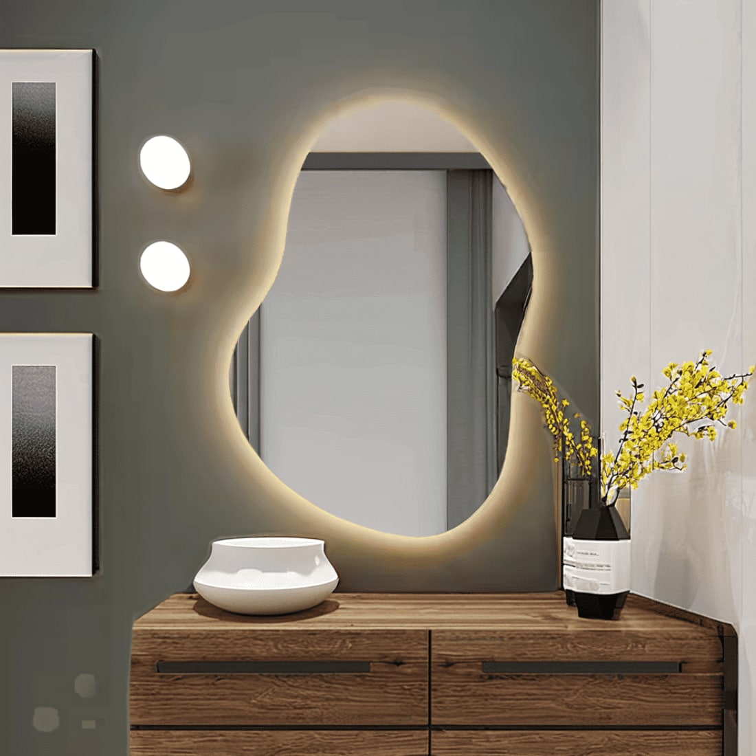 Wavy LED Backlit Mirror Designer Flower Shape for