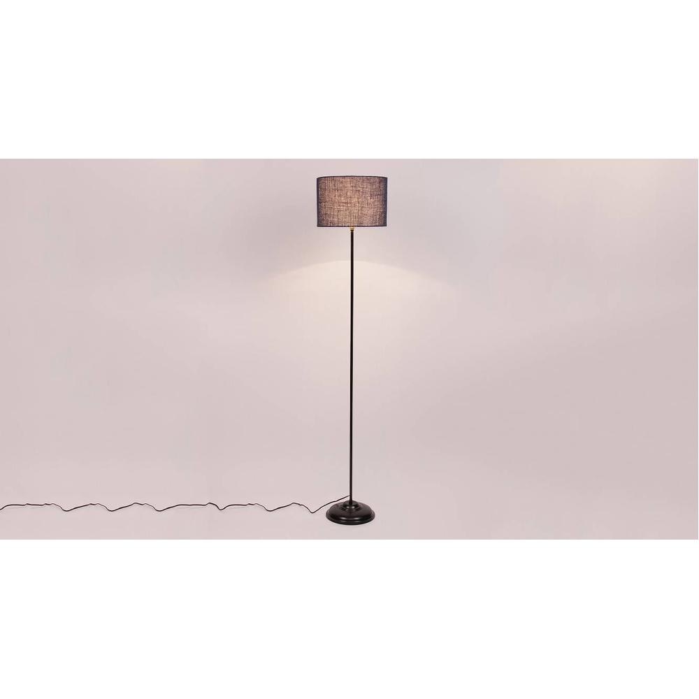 Vann Blue Natural Fiber Floor Lamp with Black Iron Base