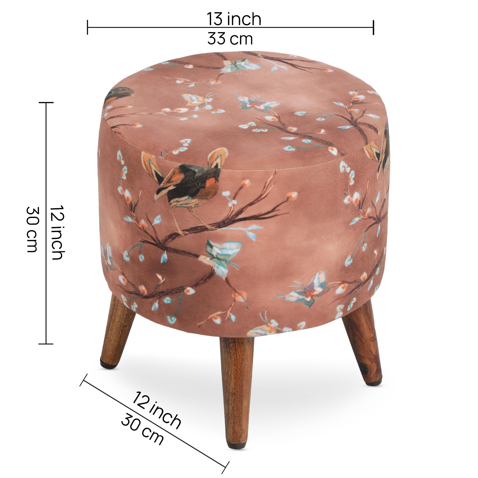 Luke Solid Wood  Ottomon in  Brown Colour