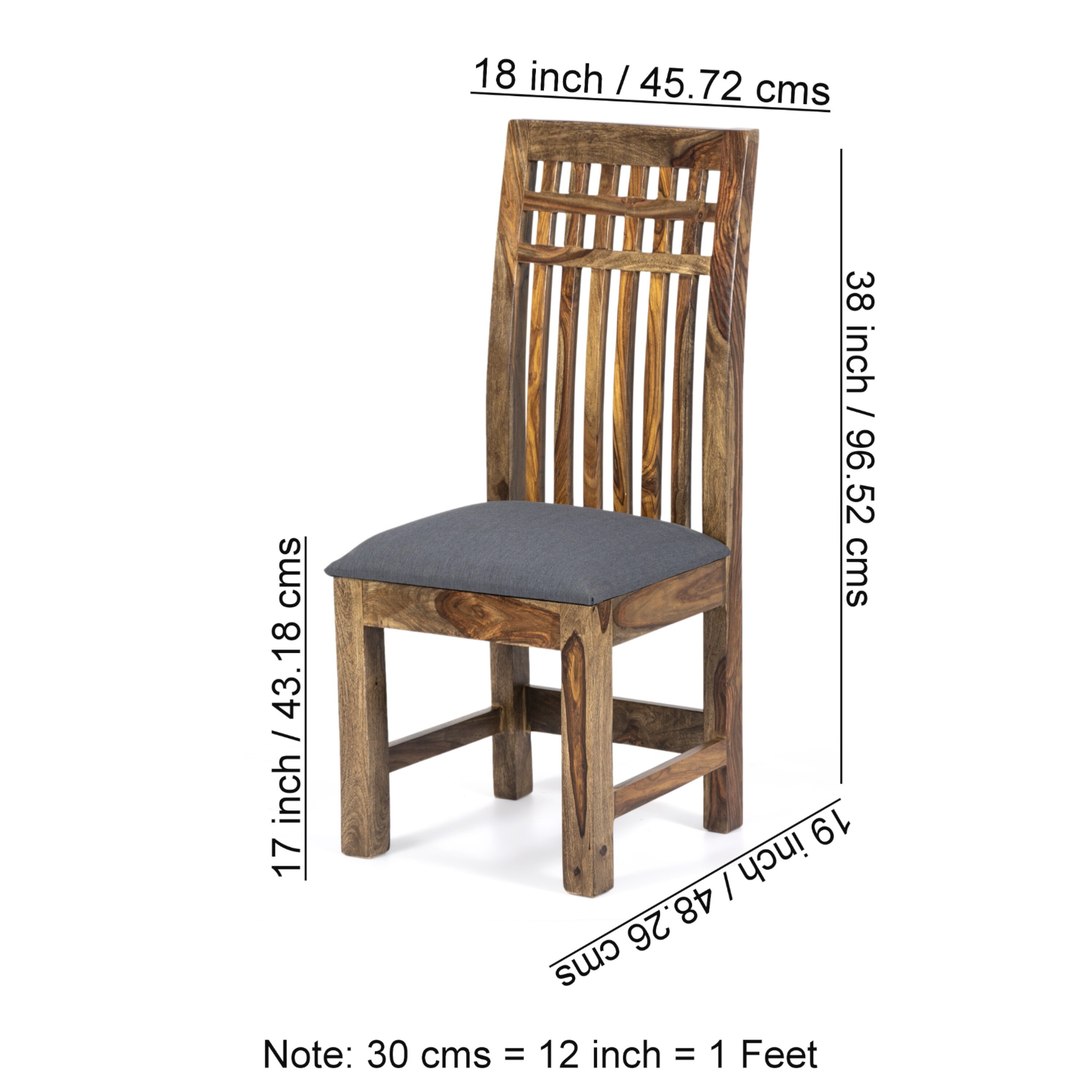 Columbus wood Set of 2 Dining Chairs in Anchor Grey Fabric Cushioning with TEAK FINISH