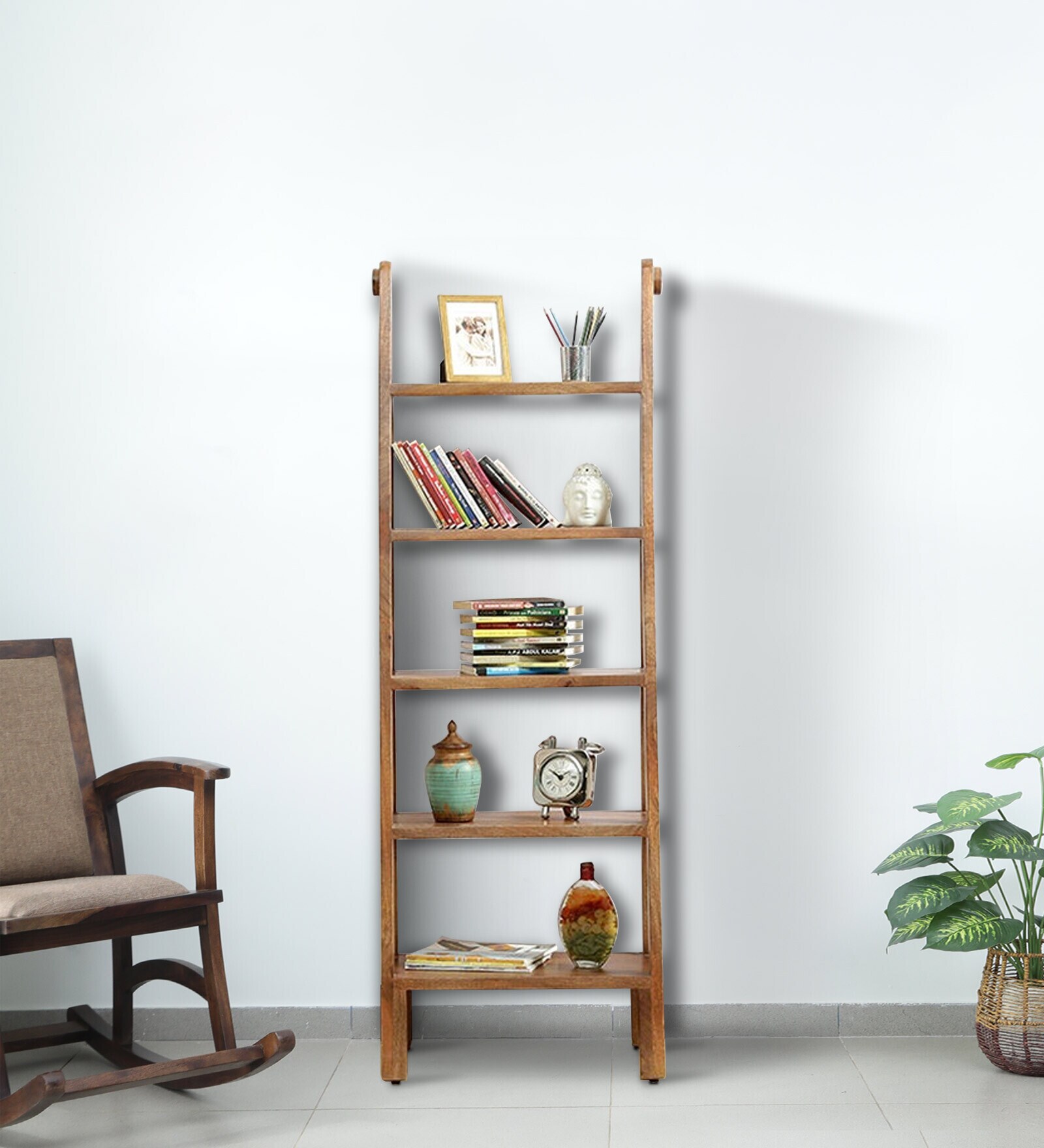 Benno Sheesham Wood Book Shelf In Rustic Teak Finish